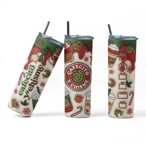 20oz Insulated Tumbler, Cafecito y Chisme, Christmas, Cute, Spanish - Picture 1 of 4